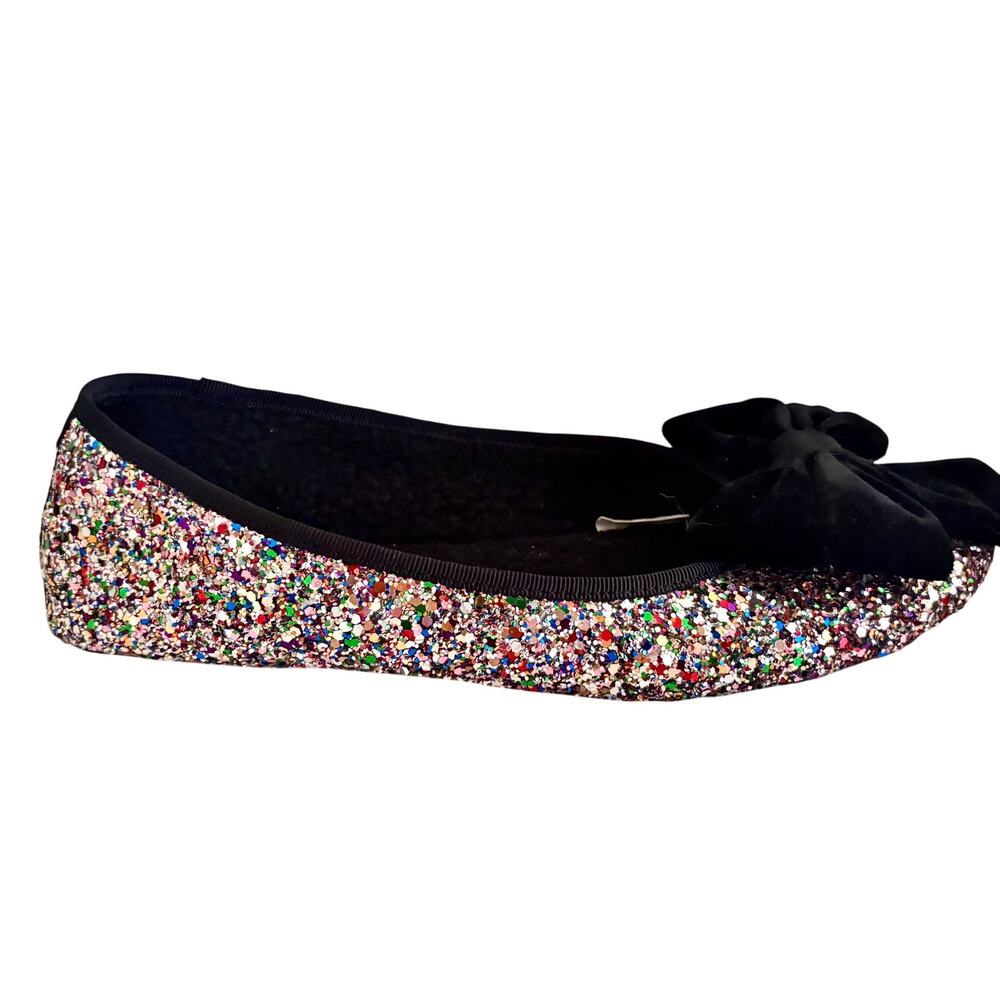 Kate Spade NY Sussex Glitter Sparkly Bedroom Slippers Ballet Flats Velvet Bow